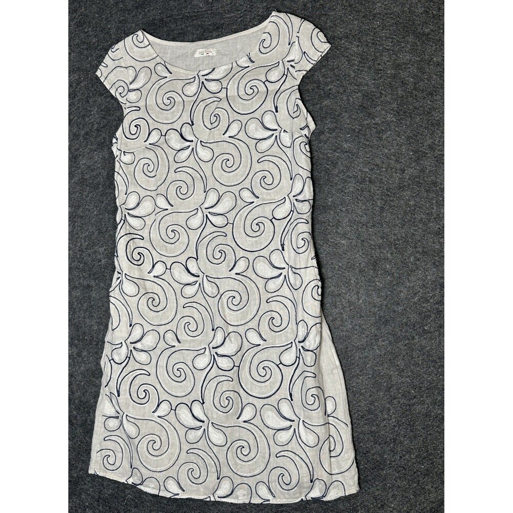 Lina Tomei Women's Floral Embroidered Cap Sleeve Shift Mini Dress Beige Small